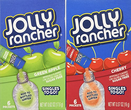 Jolly Rancher Singles to Go Variety Bundle 0.57 oz -Pack of 12- ~ 6 Green Apple  and  6 Cherry. Each box contains 6 Packets. TOTAL 72 DRINK MIX PACKETS