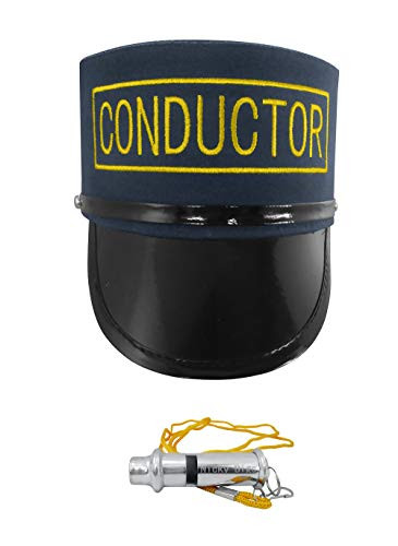 Deluxe Costume Set Train Conductor Hat and Whistle- Navy- One Size