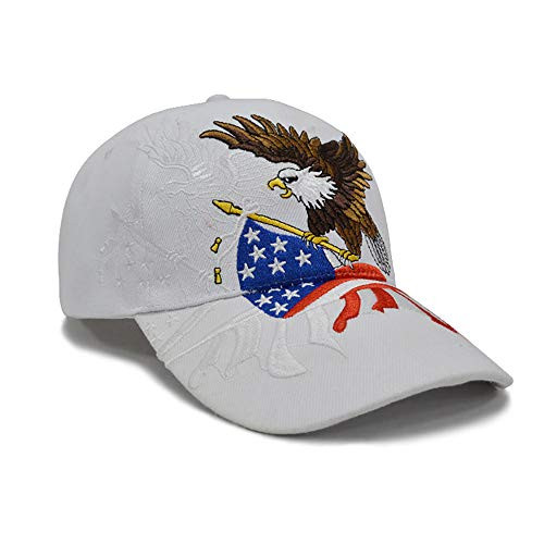 MissFun America Flag Eagle Baseball Cap Hat Embroidery- White- One Size