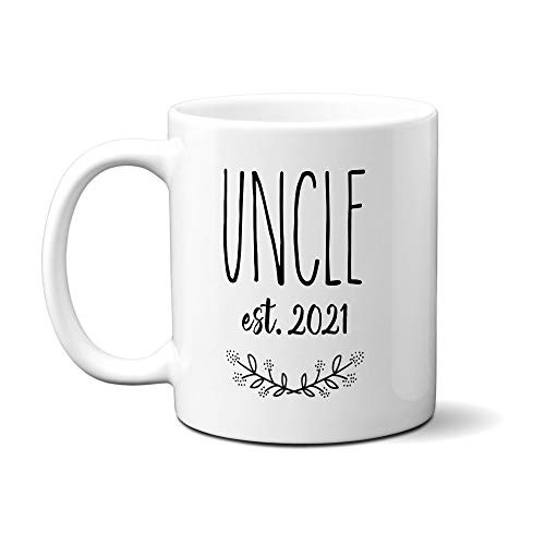 Uncle est 2021 Mug - New Promoted to Uncle to Be with Established Year Pregnancy Announcement Baby Reveal -11oz- white-