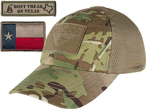 Gadsden and Culpeper Texas Tactical Patch  and  Cap Bundle - Multicam Mesh Cap- Texas Silver- Don't Tread