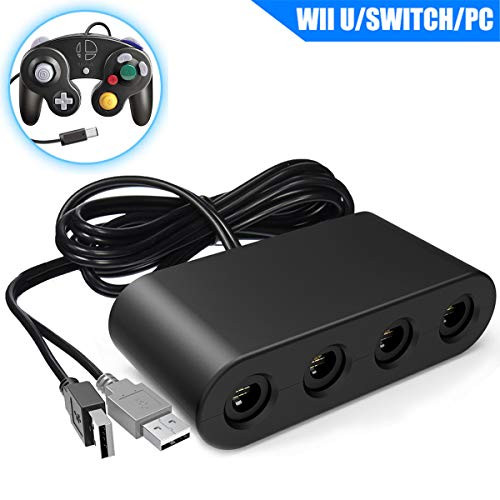 Switch Gamecube Controller Adapter, Super Smash Bros Gamecube Adapter for Nintendo Switch, Wii U and PC USB with 4 Ports - Plug & Play, No Drivers Needed