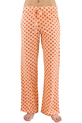 Intimo Womens Cotton Knit Pajama Sleep Pants- Orange Dots- Large