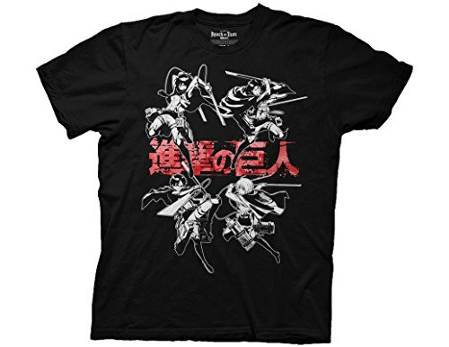 Ripple Junction Attack on Titan Season 2 Group with Titan Logo Adult Tee Shirt Small Black