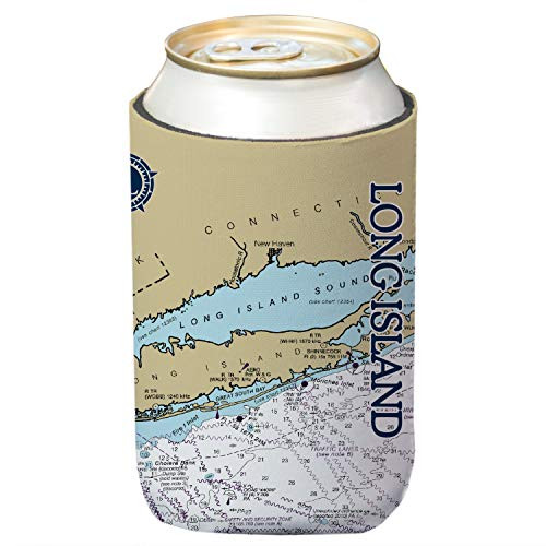 Altered Latitudes Coastal Classics Long Island Nautical Chart Can Cooler -4-Pack-