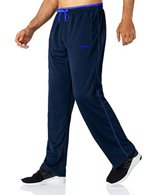 FEDTOSING Jogger Sweatpants Men Open Bottom Workout Running Track Pants with Zipper Pockets -Navy Blue L-