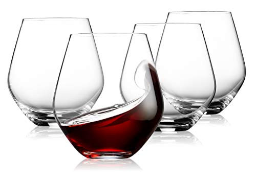 Godinger Wine Glasses- Stemless Goblet Beverage Cups- European Made - 17oz- Set of 4