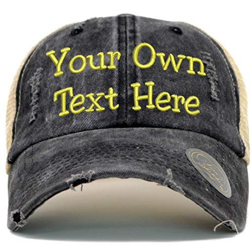 Custom Embroidered Hat Vintage Washed Distressed Polo Style Baseball Cap Adjustable Men Women Low Profile Dad Cap -Black-