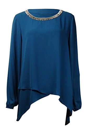 Alfani Womens Beaded Hi-Low Peasant Top Blue 10