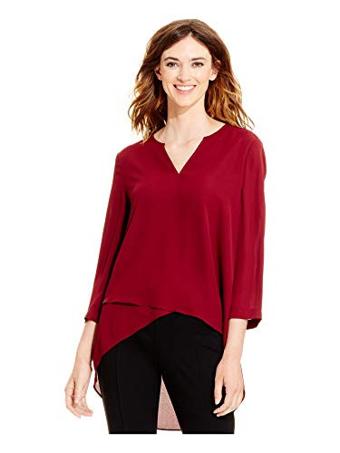 Alfani Womens V-Neck Hi-Low Pullover Top Red 4