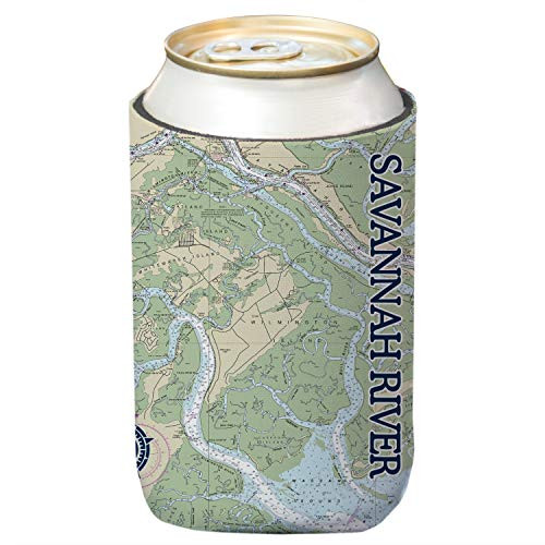 Altered Latitudes Coastal Classics Savannah River Nautical Chart Can Cooler -4-Pack-