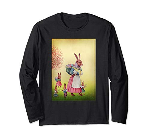 Easter Bunny Mama And Bunnies With Easter Baskets Long Sleeve T-Shirt