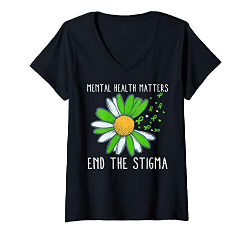Womens End The Stigma Shirt Mental Health Awareness V-Neck T-Shirt