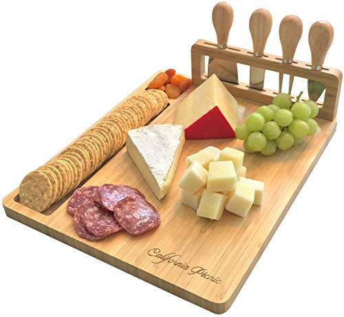 Cheese Board and Knife Set | Wine Board | Organic Bamboo Wood Charcuterie Platter Serving Board Cheese Tray with Cutlery | Perfect for Birthday- Housewarming  and  Wedding Gifts | 20 Pack Flag Markers Cheese Board and Knife Set | Wine Board | Organic Bamboo Wood Charcuterie Platter Serving Board Cheese Tray with Cutlery | Perfect for Birthday- Housewarming  and  Wedding Gifts | 20 Pack Flag Markers