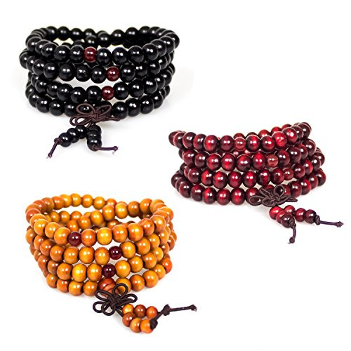 PWMENLK Necklace-3Pcs 108 8mm Wood Beaded Tibetan Buddhist Sandalwood Prayer Buddha Mala Beads Meditation Bracelet Elastic-Red Black Orange- PWMENLK Necklace-3Pcs 108 8mm Wood Beaded Tibetan Buddhist Sandalwood Prayer Buddha Mala Beads Meditation Bracelet Elastic-Red Black Orange-