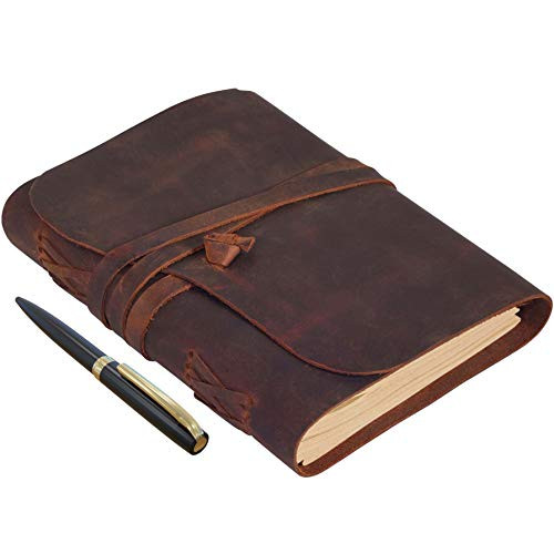 Elizo Lined Leather Journal Refillable - Brown Leather Journal With Lined Pages - Small Leather Notebook - Leather Journal for Men and Women - Leather Bound Journal For Writing - 5x7- Chestnut