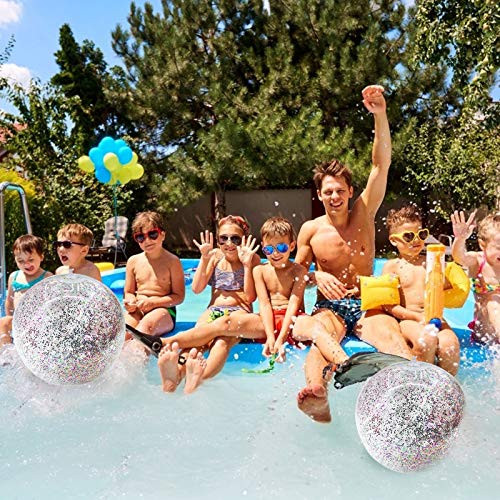 Vetcoy Sequin Beach Ball Jumbo Pool Toys Balls - Inflatable Glitter Beach Ball Toy for Adult Kids- Giant Confetti Glitter Inflatable Clear Beach Ball Swimming Pool Water Beach Toys Glitter Ball -24inch-