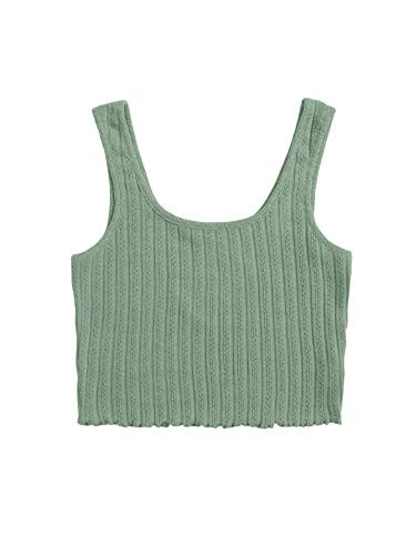 Romwe Women's Ribbed Kint Scoop Neck Sleeveless Cropped Tank Top Mint Green M