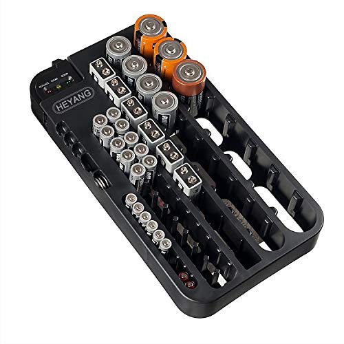 Battery Organizer Storage Rack with a Removable Battery Tester Holds 72 Batteries Various Sizes (72-holder)