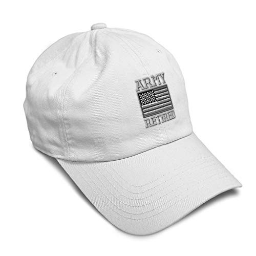 Speedy Pros Soft Baseball Cap Us Army Retired Embroidery Twill Cotton Dad Hats for Men  and  Women Buckle Closure White