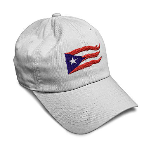 Soft Baseball Cap Puerto Rico Flame Flag on Black Embroidery Twill Cotton Dad Hats for Men  and  Women Buckle Closure White Design Only