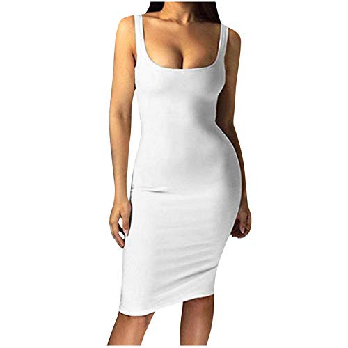 ZAKIO Dress for Women- Women's Sexy Bodycon Tank Dress Sleeveless Basic Midi Club Dresses Cocktail Party Plain Dresses White