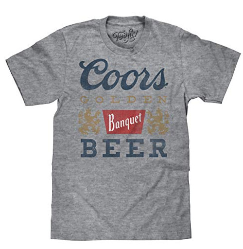 Tee Luv Coors Banquet Beer T-Shirt - Retro Coors Beer Shirt -Large-  Royal Snow Heather