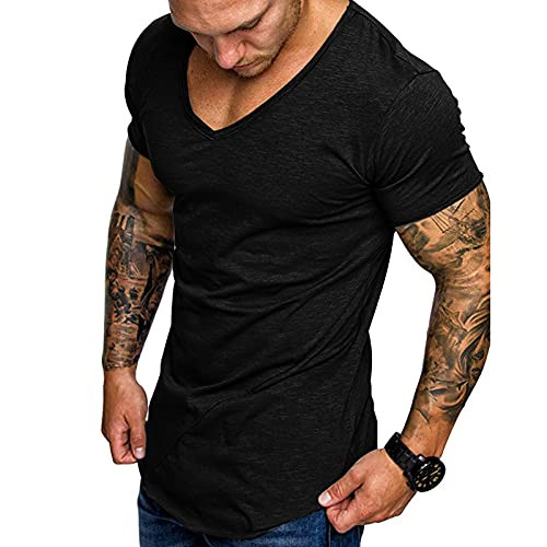 FUNEY Fashion Mens T Shirt Short Sleeve V Neck Muscle Gym Workout Athletic Shirt Classic Jersey Cotton Tee Shirt Top