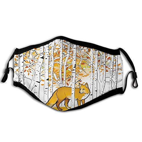 Comfortable Activated Carbon mask-Hunting- Fox Hunting in Autumn Forest Birch Trees Rustic Life Wilderness Animal-Orange White Black-Facial decorations for Unisex adult Senior