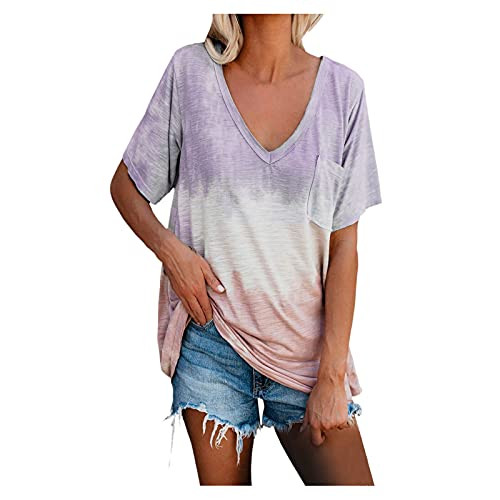 GCETTIC Women Tie Dye Tops Short Sleeve V Neck T Shirts Casual Loose Summer Tops Tees Blouses Tunics T Shirts with Pocket GCETTIC Women Tie Dye Tops Short Sleeve V Neck T Shirts Casual Loose Summer Tops Tees Blouses Tunics T Shirts with Pocket