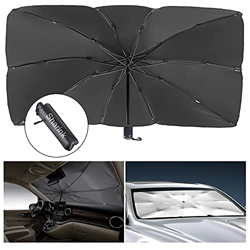 Sharink Car Windshield Sun Shade Umbrella-Blocks UV Rays Sun Visor Protector-Sunshade Umbrella to Keep Your Vehicle Cool and Damage Free-Easy to Store and Use-Fits Windshields of Various Sizes