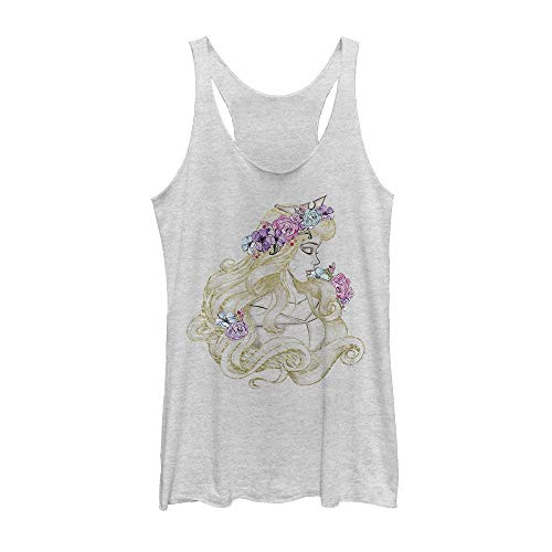 Disney Junior's Princess Shimmering Beauty Tri-Blend Racerback Layering Tank- White Heather- Medium
