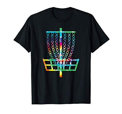 Retro Disc Golf Basket Hippie Rainbow Tie Dye Disc Golfer T-Shirt