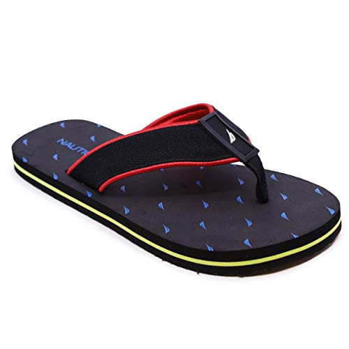 Nautica Men's Flip Flops Light Comfort Beach Sandal- Flat Thong Slides-Leonel-Black/Royal-11