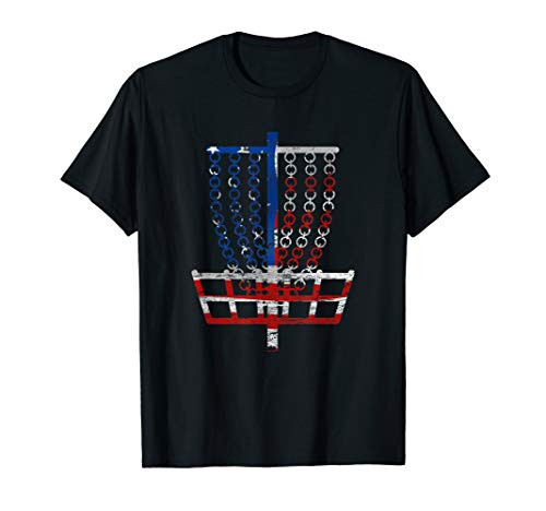 Cool US Flag Disc Golf Basket - Fourth of July Golfer Gift T-Shirt