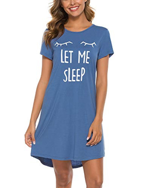 EISHOPEER Women's Night Shirt Cotton Nightgown Secret Treasures Sleepwear Let Me Sleep Shirt Light Blue