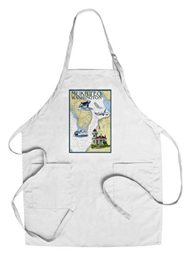 Mukilteo- Washington- Nautical Chart -Cotton/Polyester Chef's Apron-