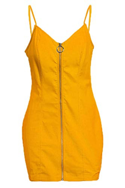 YMING Plus Size Sexy Dress for Women Bodycon Mini Dress Zipper Bodycon Dress Yellow 3XL