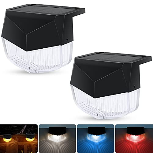 Solar Deck Lights Outdoor Waterproof LED Lighting-2 Pack Solar Fence Step Lamp for Stairs Walkway Patio/Porch Driveway Yard Garden Decor Lights/Step /Fence/Yard/Patio/Railings  and  Pathway-Warm White-