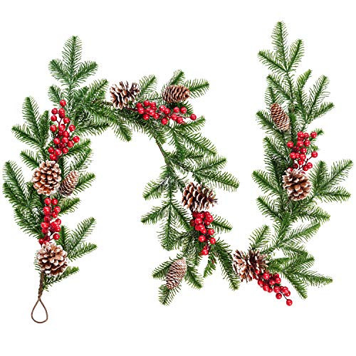 DearHouse 5.1FT Artificial Christmas Pine Garland with Red Berry Branch Pine Cone Winter Greenery Garland for Holiday Season Mantel Fireplace Table Runner Centerpiece Decor DearHouse 5.1FT Artificial Christmas Pine Garland with Red Berry Branch Pine Cone Winter Greenery Garland for Holiday Season Mantel Fireplace Table Runner Centerpiece Decor