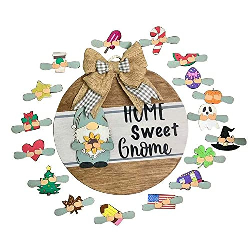 Gnome Door Hanger Seasonal Welcome Sign with Interchangeable Holiday Pieces for Front Door Porch Changeable Handmade Hanging Sign Housewarming Gifts for All Seasons- Mother's Day Decoration -G- Gnome Door Hanger Seasonal Welcome Sign with Interchangeable Holiday Pieces for Front Door Porch Changeable Handmade Hanging Sign Housewarming Gifts for All Seasons- Mother's Day Decoration -G-