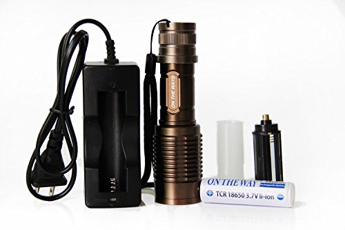 ON THE WAY?1600 Lumens Tactical Adjustable Handheld LED XML T6 5 Mode Adjustable Focus Zoom Tactical Torch AAA/18650 Zoomable Zoom Flashlight Torch Powered By 1Pcs 18650 battery and Charger (Brown)