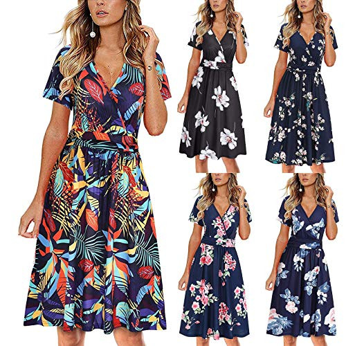 Womens Summer Floral Sundress- Sexy V Neck Tie Front Spaghetti Strap Beach Dresses with Pockets Boho Casual Swing Dress D-White Womens Summer Floral Sundress- Sexy V Neck Tie Front Spaghetti Strap Beach Dresses with Pockets Boho Casual Swing Dress D-White
