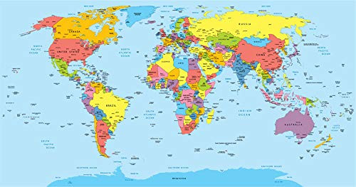 World Wall Map- Printed On Self-adhesive Vinyl- Multiple Sizes- Peel And Stick- World Map Decal- Kids Wall Map- World Map Art- World Map Wall Decal- Large World Map- World Map Kids Room