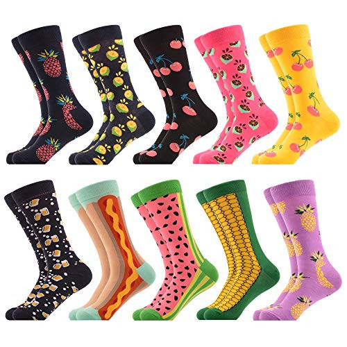WeciBor Men's Dress Crazy Colorful Novelty Funny Casual Combed Cotton Crew Socks Pack -US size 10-13- Fruit Style-