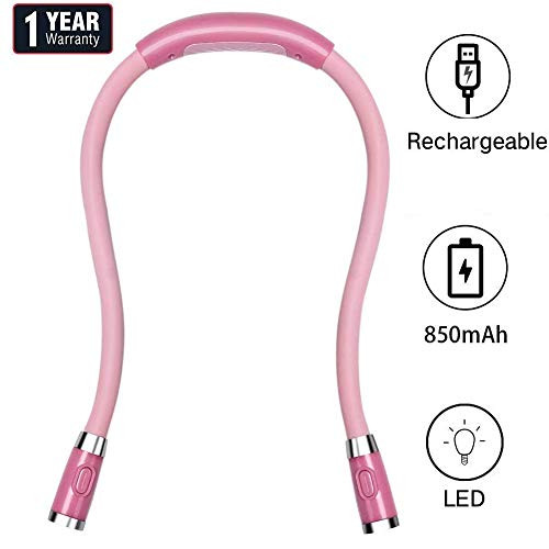 Rechargeable LED Book Light, Neck Hug Light, 4 LED Hand-Free Extra Bright Lamp, 3 Brightness Modes Flexible Arm for Bed Reading Night Jogging, Ideal for Bookworms Kids Crafts Knitting Travel or BBQ