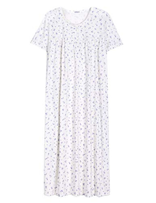 Hotouch Women's Nightgown Short Sleeve Sleepwear Comfy Sleep Shirt Pleated Scoopneck Button Down Nightshirt-Purple-Small