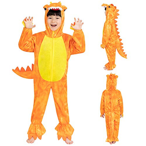 Dearsun Dinosaur Costume Animal Fancy Dress Costume Hooded Romper Jumpsuit -M/110- Orange-