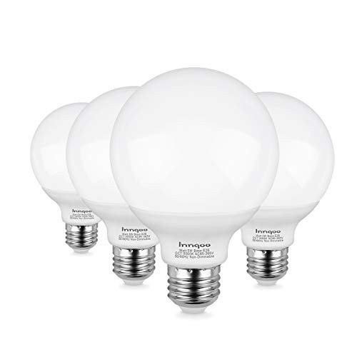 Innqoo G25 LED Bulb, Vanity Lights Bulb E26 Base, Equivalent 50W Incandescent Bulb Daylight White 5000K for Bathroom Makeup Mirror Lamp,Non-dimmable Globe Led Light Bulbs 4 Packs