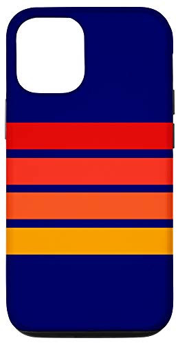 iPhone 12/12 Pro 70s Style Red Orange Retro Stripes Design On Blue Case